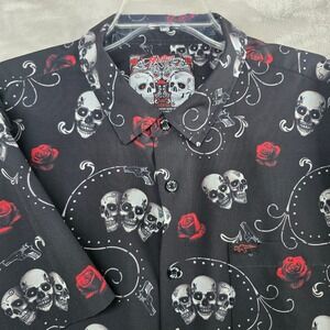Men's Skull and Rose Print Casual Shirt